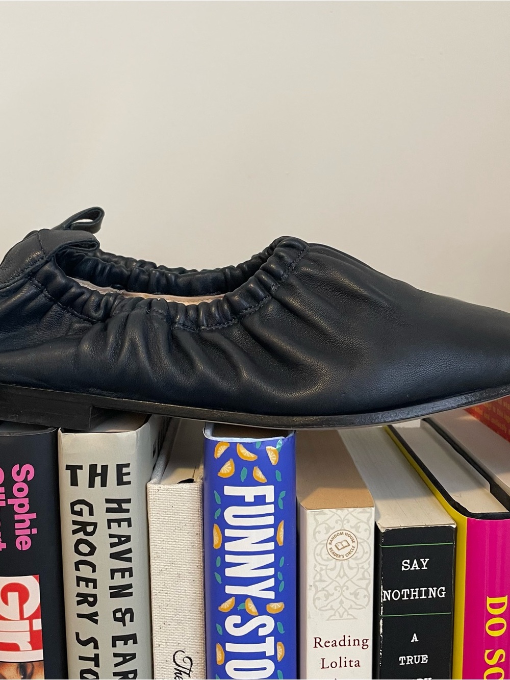 No. 6 Navy Leather Elastic Ballet Flat